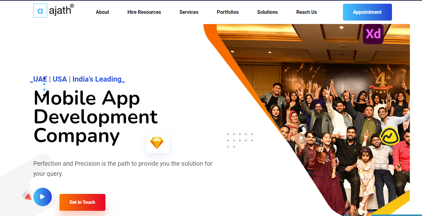 homepage of ajath app development firm