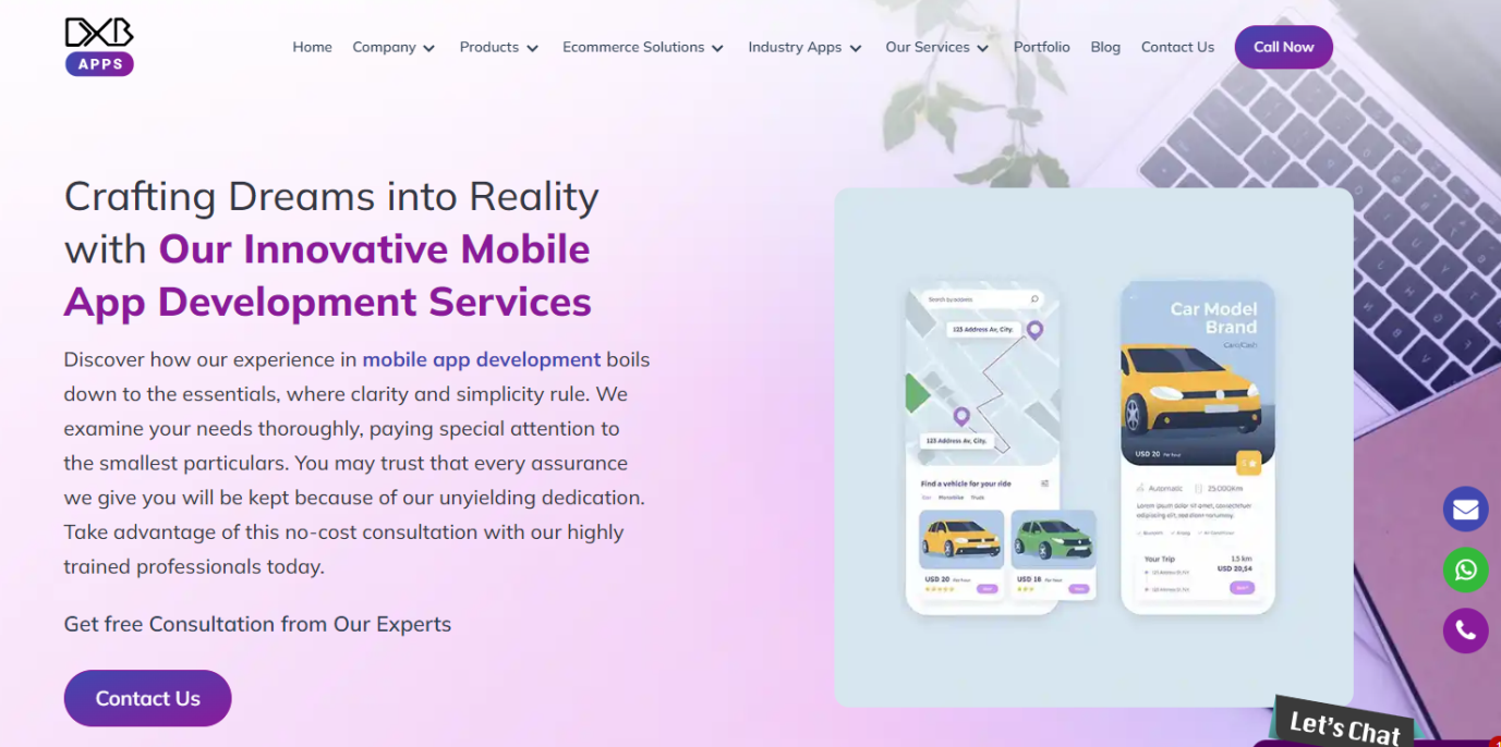 homepage of dxb apps app development firm
