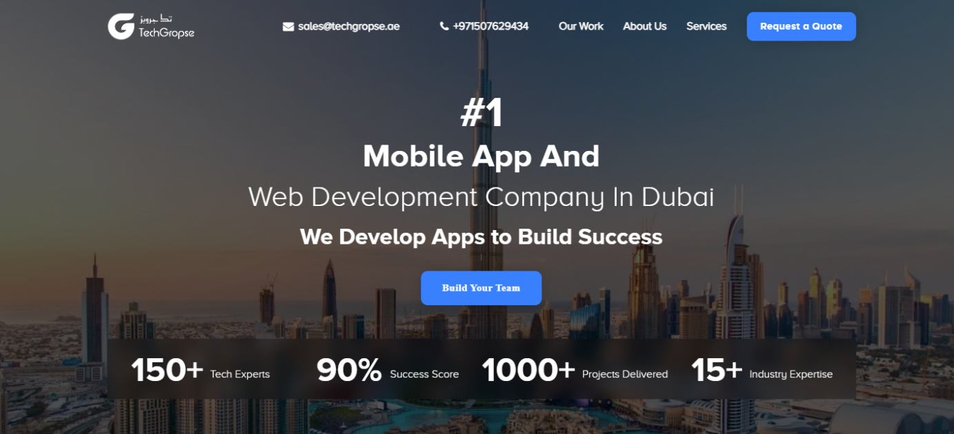 homepage of tech Gropse app development firm